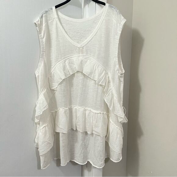 Free People White Claire Tee Size Medium - Picture 6 of 9
